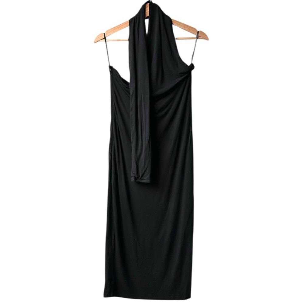 NWT Alieva DASHA One Shoulder MODERN MIDI Fitted DRESS in BLACK Sz M - Picture 5 of 15